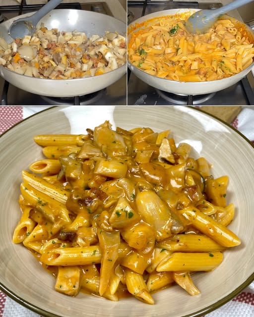 Pasta con funghi e salsiccia