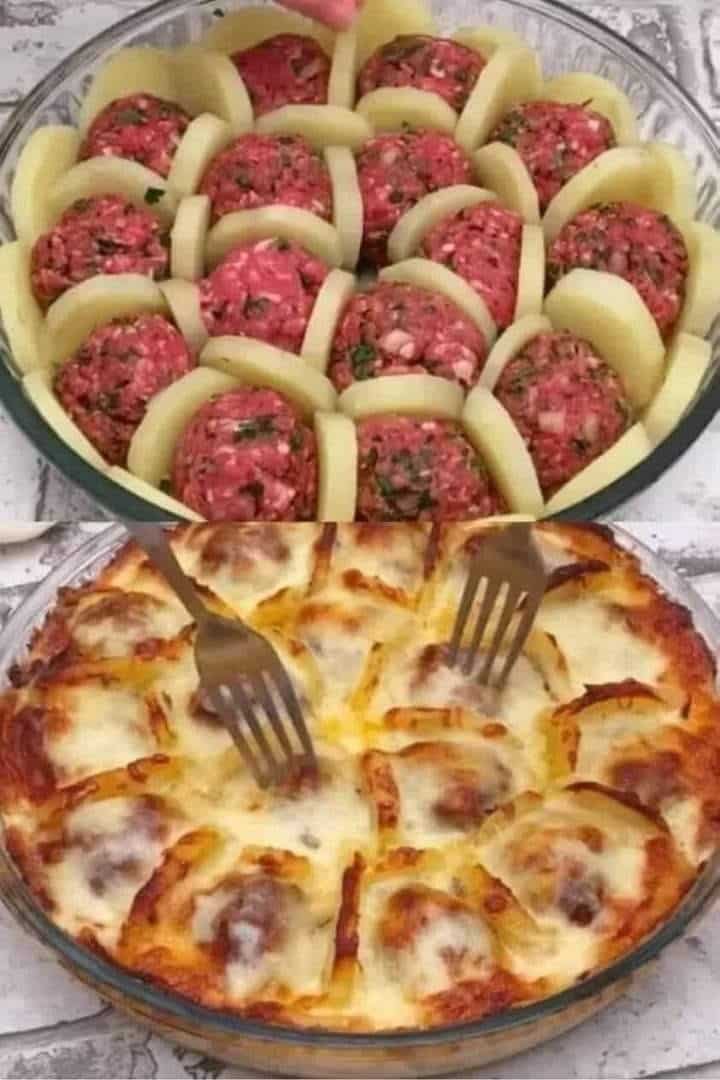 Patate al forno con polpette