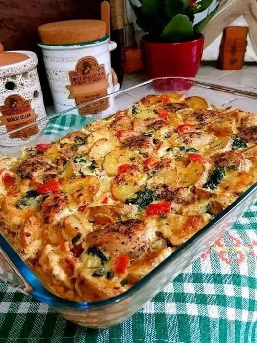 Patate al pollo e spinaci