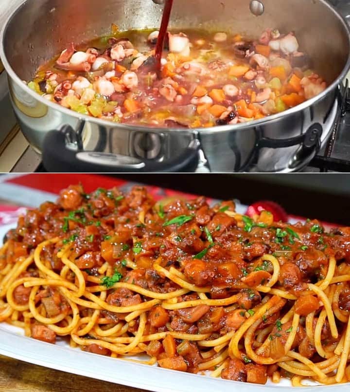 Spaghetti con ragù di polpo