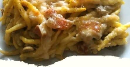 Trofie zafferano funghi pancetta