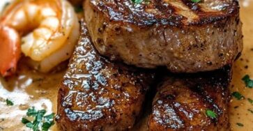 Bistecca con salsa gamberi