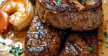 Bistecca con salsa gamberi