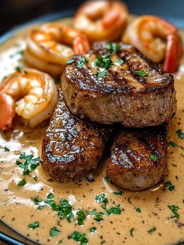Bistecca con salsa gamberi