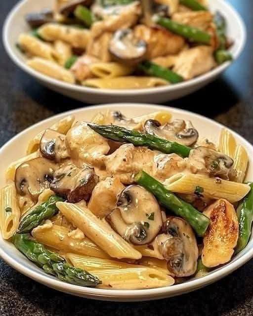 Penne con pollo e asparagi